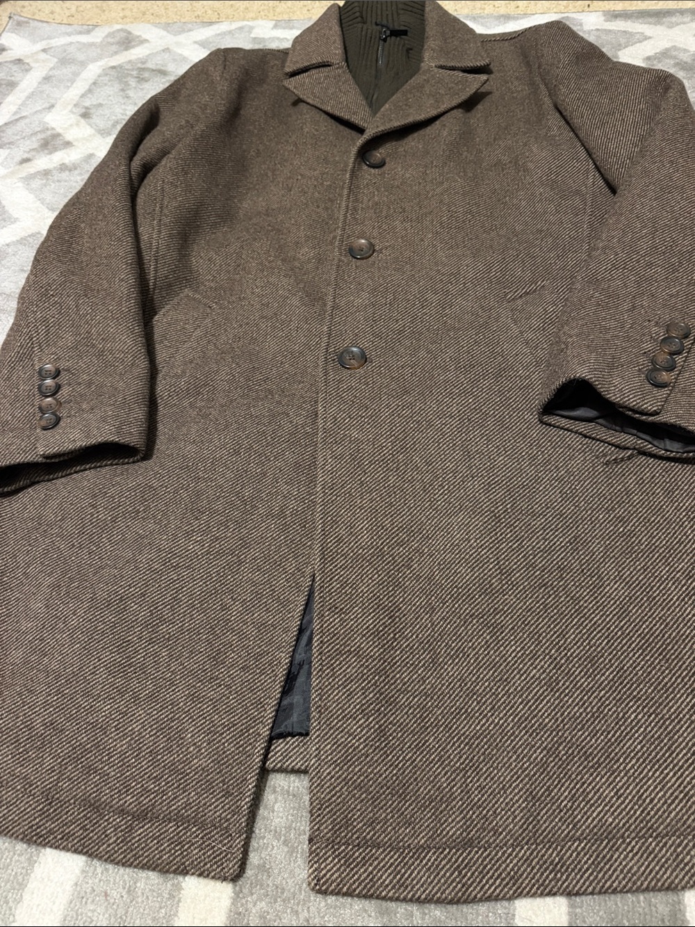 Men’s XL (44-46) Kenneth Cole Brown Herringbone Bibbed Car Coat
